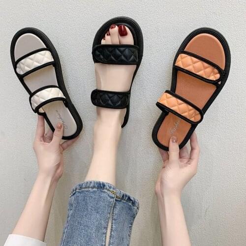 2021 New Summer Women Leather Slippers Platform Wedges Thick Sole Black Beach Outdoor Slides Casual Sexy Sandals Ladies Shoes