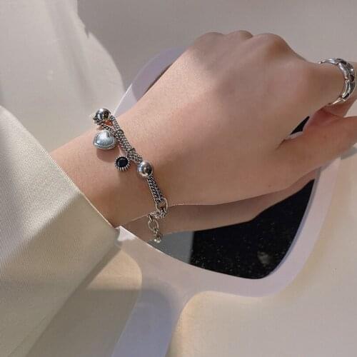 Zircon Heart Pendant Round Ball Bracelet For Women Hip Hop Trendy Retro Party Gift Fine Jewelry SAB244