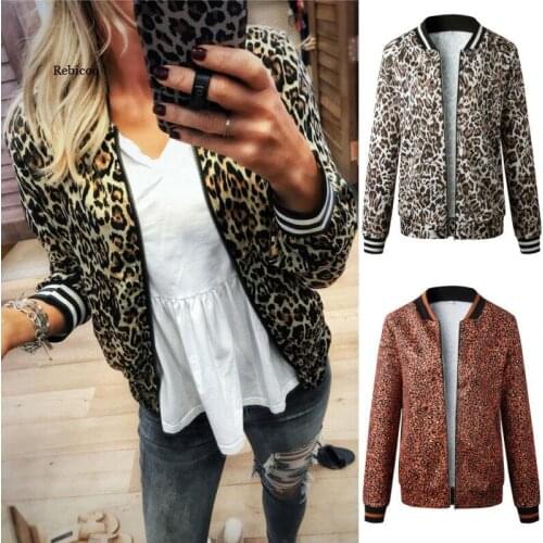 Women Leopard Print Zipper Up Sweatshirt Coat Ladies Long Sleeve Jacket Outwear Waterproof Female Jacket