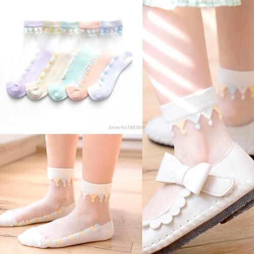 10Pairs Girls socks 2020 new summer thin childrens crystal socks breathable ice silk princess baby socks girls socks