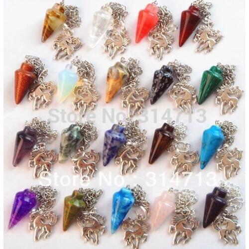 19pcs/lot Wholesale Mixed Natural StonePendulum with tibetan animal semi-precious jewelry pendant bead
