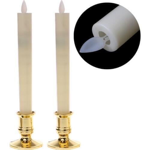 2Pcs/Set Electric Flickering Flameless Led Candle Lights With Removable Gold Base