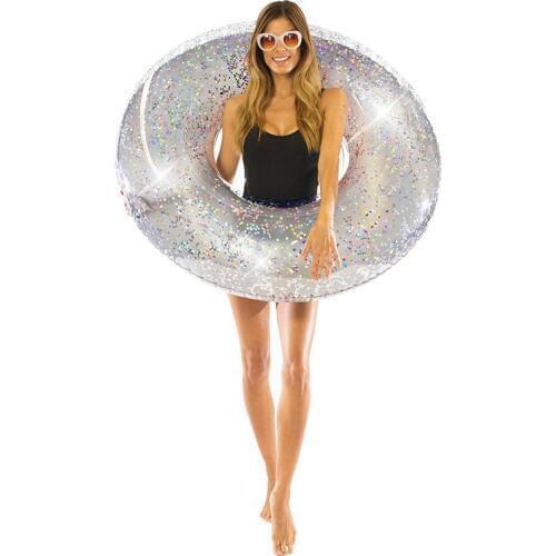 2019 Newest Inflatable Swimming Ring With Colorful Glitters Sequins Luxury Swimming Tube Silver Swim Donut Water Inflatable Toys
