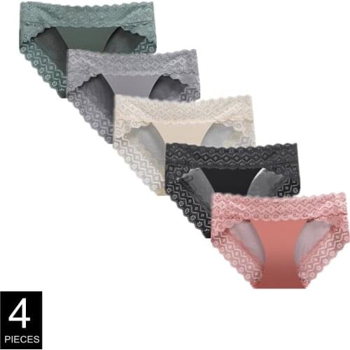 4 Pcs Romantic Lace Sexy Panties Breathable Briefs Women Underwear Panty Transparent Low-Rise Satin Lingerie
