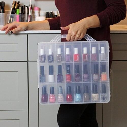 48 Grid Nail Polish Storage Box Makeup Organizer Portable Nail Polish Holder Clear Adjustable Double-layer Toolbox Plastic Box