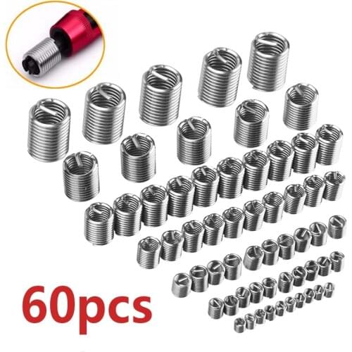60pcs Silver M3-M12 304 Wire Thread Insert Repair Kit Set Stainless Steel Spiral For Hardware Repair Tools Easy Install