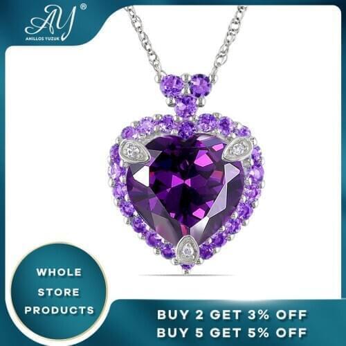 Anillos Yuzuk Luxury Big Crystal Heart Necklace Pendant For Women Purple Romantic CZ 925 Silver Chain Necklaces Wedding Jewelry