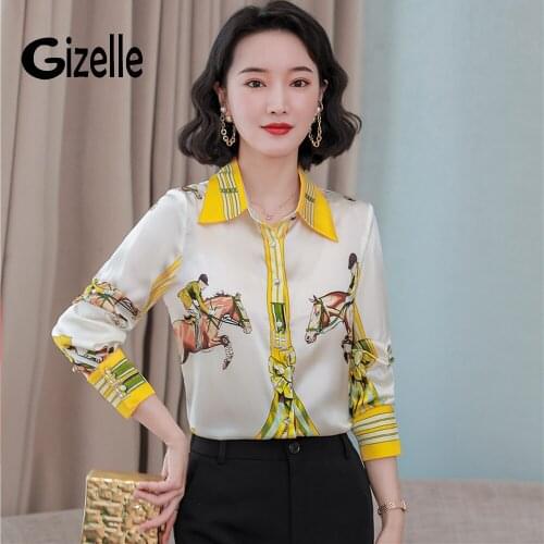 Gizelle Fashion Design Turn Down Collar Button Up Floral Printing Women Blouses Chic Lady Long Sleeve Spring Autumn Shirts Zaful