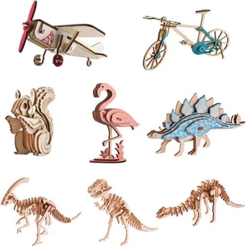 FEOOE Wooden Dinosaur Jigsaw Creative Hand DIY Model 3D Jigsaw Puzzle Wooden Childrens Toy Stall Wholesale Jigsaw Puzzle LAZ