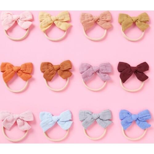 Baby Girl Headband Nylon Hair Bands For Children Cotton Linen Head Bands Newborn Big Bows Hair Accessories Solid Color