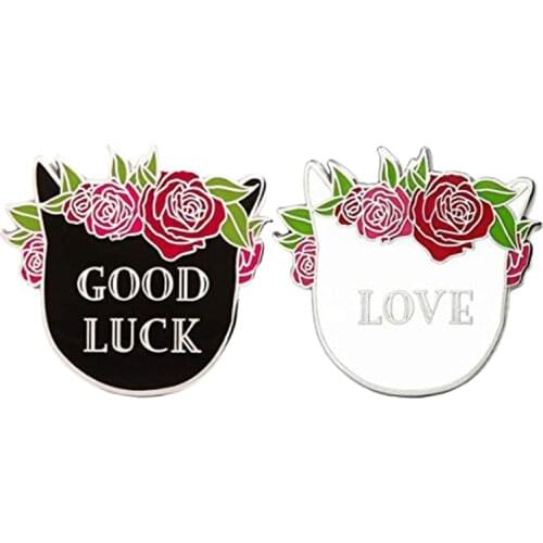 A pair of flower cat enamel pin good luck love gift