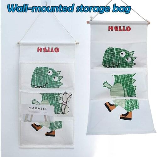 Linen Cotton Wall Hanging Storage Bag 3 Cells Over The Door Storage Pockets Book Organizer for Closet Kids Room M56