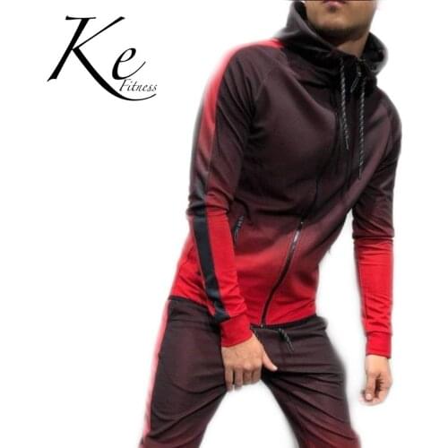 KE hot style 3D gradient zipper cardigan hip-hop fashion casual sports sweater men red green grey blue hoodie men