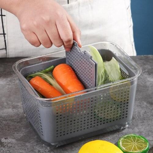 Hot Kitchen Storage Box Fresh-Keeping Box Refrigerator Fruit Vegetable Drain Crisper Kitchen Food Container 20X13.5X11.5cm