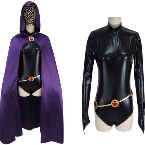 Teen Titans Crow Cosplay Costume Superhero Cloak Jumpsuits Halloween Party Fancy Ball Adult Zentai