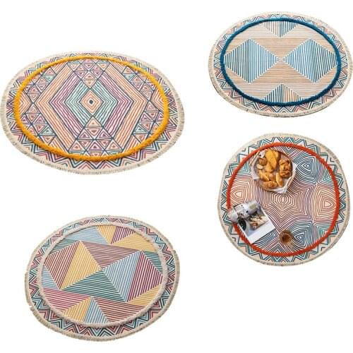 Nordic Round Carpet Hand-Made Hemp Tufted Living Room Sofa Bedroom Breathable Non Slip Floor Mat Floor Rug