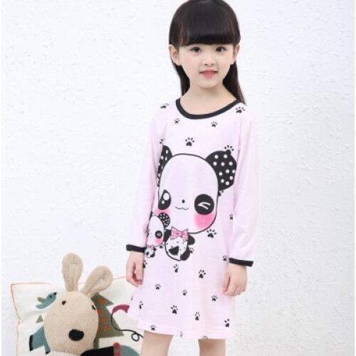 Summer Children Girls Night Sleep Dresses Candy colors Long Sleeved Cute Cartoon Pattern Pajamas Sleeping Dress
