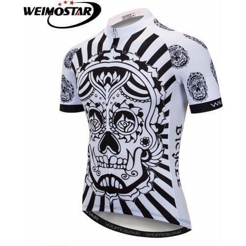Weimostar Men Skull White Cycling Jersey Ropa Ciclismo Maillot MTB Breathable Bicycle Team Bike Jersey Clothing Shirt Clothes