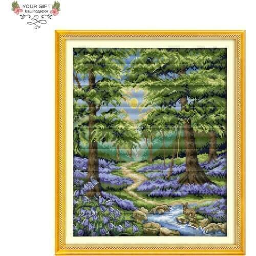 Joy Sunday F883 14CT 11CT Counted and Stamped Home Decoration Bluebell Forest Cross Stitch