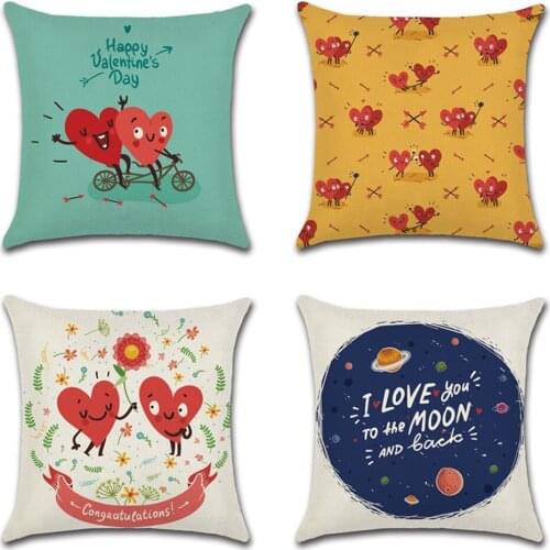Love Pattern Cushion Cover Wedding Decoration Pillowcase Romantic couple cartoon Cushions Covers Love Heart Living Room Pillows