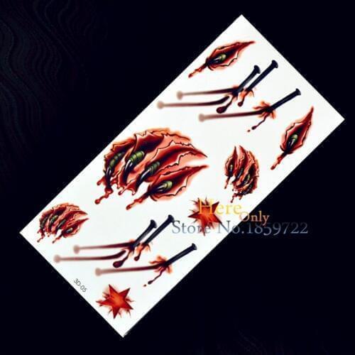 New 1PC Fashion Women Men Waterproof Temporary Tattoo Simulation Removable Vivid Body Art 3D-05 Claw Paw Wound Nail Halloween