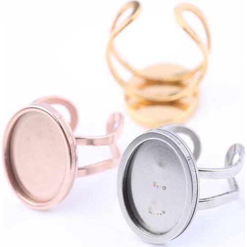 Onwear 10pcs 13x18mm oval cameo cabochon ring base setting stainless steel blank ring bezel trays diy jewelry findings
