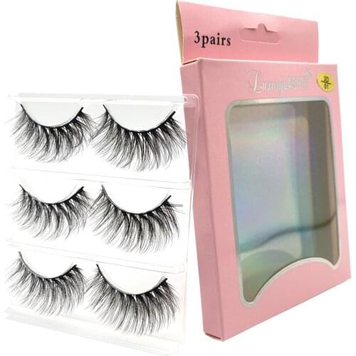 Mink Lashes 3 Pairs False Eyelashes Natural Fluffy Thick Long Dramatic Volume Cross Messy Reusable Fake Eyelash Makeup Faux Cils