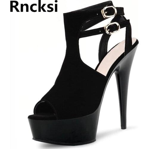 Rncksi New Black Women Pole Dance Sexy Wedding Party Shoes Night Club Party Sandals 15cm High Heels Platform Dance Shoes
