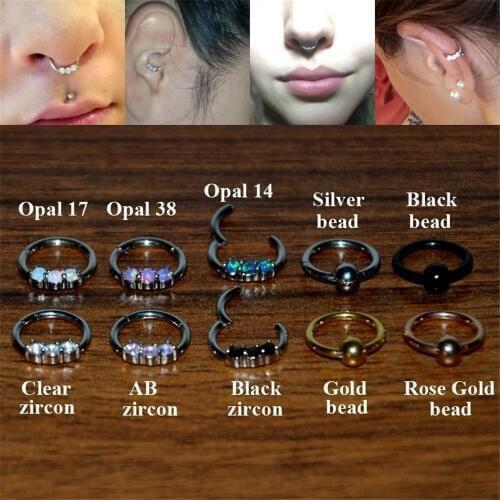 1PC Surgical Steel Segment Hinged Rings with Fire Opal Crystal Piercing Nariz Septum Clicker Labret Rings Nose Earrings Jewelry