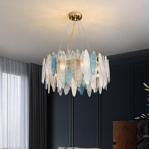 YOOGEE Modern Round Multicolor Glass Chandelier for Living Room Light Fixture Dining Room Bedroom Wire Hang Lamp Lustre