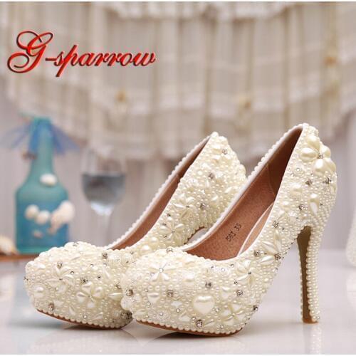 Special Design Ivory Wedding Shoes 4 3/4 Inches Ladies Shoes Women Spring Farewell Party High Heels Bridesmaid Pumps Plus Size