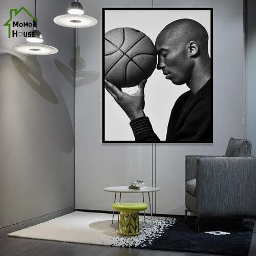 Super Basketball Star Kobe Bryant Commemorative Canvas Paintings Black and White Wall Art Poster for Boy Bedroom Home Decoration