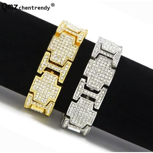 Hip hop Superwide Exaggerated Punk Bangle Shiny AAA+ Rhinestones Bracelets Hip Hop Bling Jewelry T-Shows Accessories Wristbands