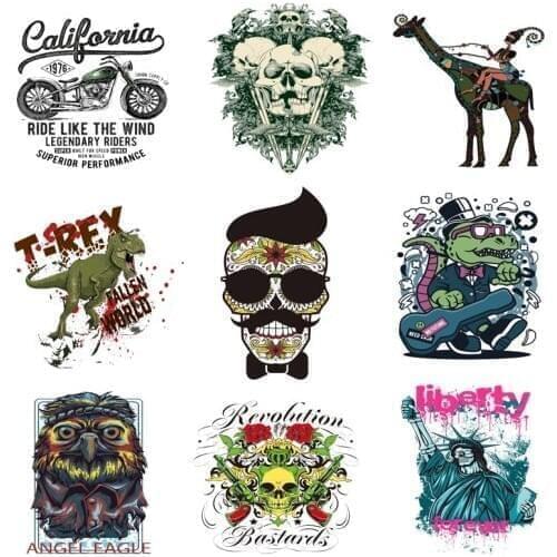 Iron-on Transfers for Clothing Patches for Clothes Stickers Diy Skull Patch Flex Fusible Transfer Vinyl Adhesive Stripe Rock C