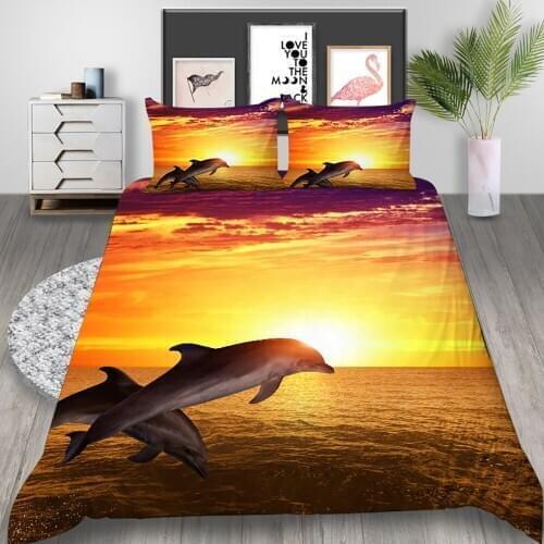 Thumbedding Dolphin Bedding Set Sunset Glow Romantic Duvet Cover Sea King Queen Twin Full Single Double Unique Design Bed Set
