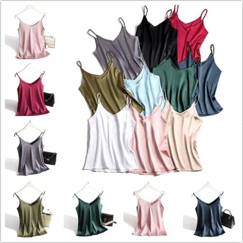 Spaghetti Strap Top Women Halter V Neck Basic White Cami Sleeveless Satin Silk Tank Tops WomenS Summer 2020 Camisole Plus Size