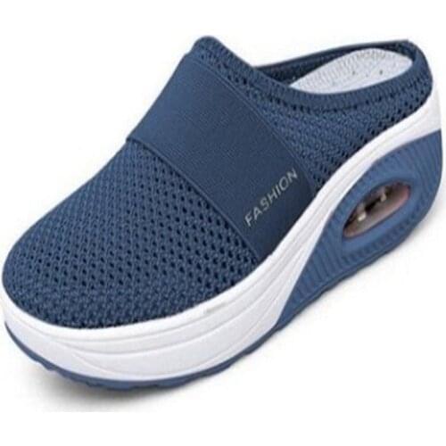 2021Spring Summer Women Net cloth Shoes flat sneakers women casual shoes low upper lace up white shoes Half bracket without heel