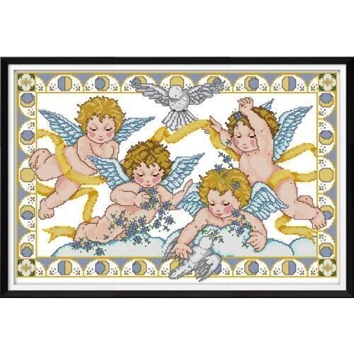 Everlasting Love Angels Blessing Chinese Cross Stitch Kits Ecological Cotton Stamped Printed 14CT DIY Gift Christmas Decoration