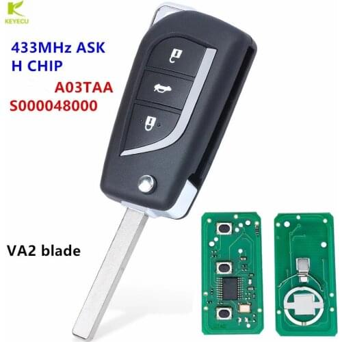 KEYECU Replacement Flip Remote Key Fob S000048000 Valeo A03TAA 433MHz H Chip for Toyota Corolla Toyota Auris Aygo 2012 - 2017