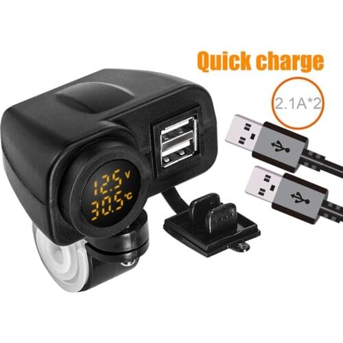 Motorcycle Dual USB Quick Charger Motorcycle Phone Charger Digital Display Voltmeter Thermometer Phone Charger Display Socket