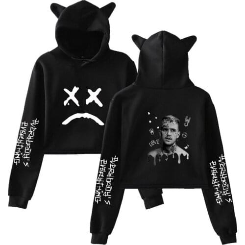 Personality Lil Peep Hoodie Streetwear Kawaii Cat Ear Cropped Short Sweatshirt Hoody Women Sexy Pullover girls Short Clothes