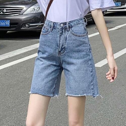 Womens Jeans Summer Women Shorts Solid Color High Waist Pockets Denim Straight Short Pants for Daily Life