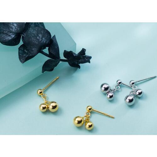 MloveAcc High Quality 100% 925 Sterling Silver Double Ball Elegant Exquisite Drop Earrings for Women Fashion Silver Jewelry