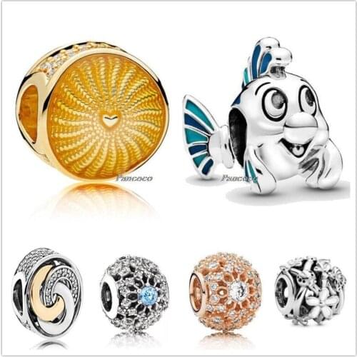 Authentic 925 Sterling Silver The Little Mermaid Flounder Charm Beads Fit Women Pandora Bracelet & Necklace Jewelry