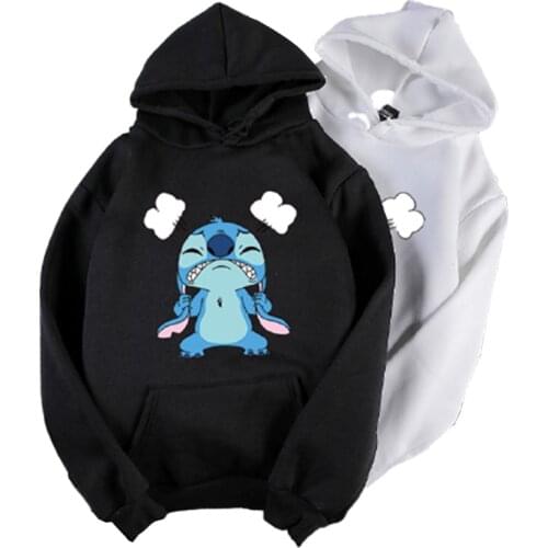 Disney Stitch Cartoon Woman Pullover Hoodie Casual Hooded Plus Velvet Warm Fashion Streetwears High-quality Sweatshirt Clothes