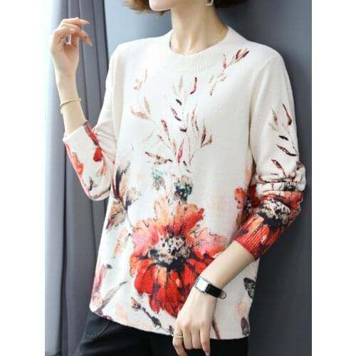 Floral Print Sweater Women Autumn Winter New Casual Sweater Long Sleeve Pullover Knitted Pull Femme Soft Sweaters Women