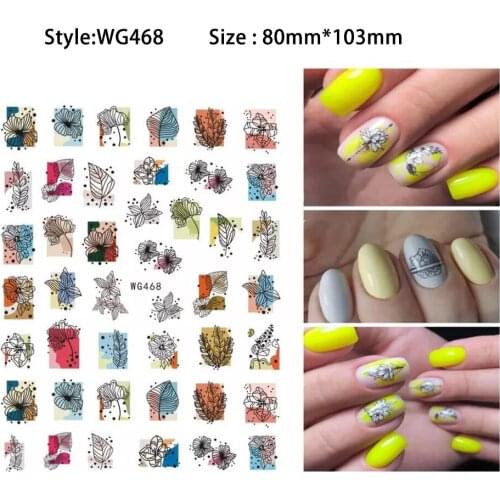 1pcs 3D Adhesive Nail Sticker Flowers Leaves Colorful Geometry Design Nail Art Decorations Transfer Decals Manicure Wrap