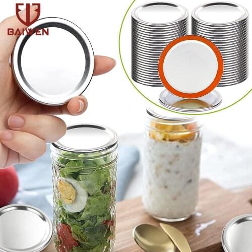 100Pcs 70/86mm Regular Wide Mouth Mason Jar Canning Lids, Reusable Leak Proof Silver Lids with Silicone Seals Rings Kitchen Tool