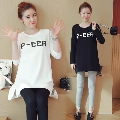 1005# Maternity Clothes Long Sleeves O Neck T Shirt Easy Matching Loose Stylish Tops Pregnant Women Pregnancy Clothes