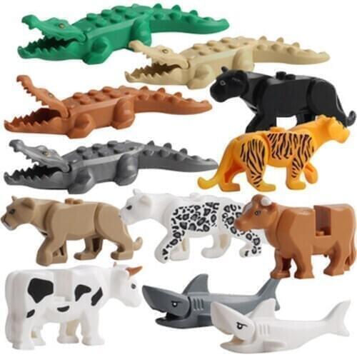 12Pcs/Set Childrens educational toys Animal Series Model Building Blocks Crocodile/tiger/shark model toys Xmas gifts for kids
